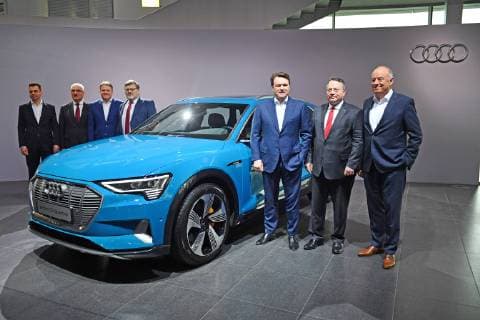 v re Peter KOESSLER Member of the Management Board Production and Logistics Alexander SEITZ CFO Member of the Management Board Bram SCHOT Chairman of the Management Board CEO Hans Joachim Rothenpieler Bernd Martens Wendelin Goebel Martin Sander Management Board Group photo at an e tron 55 quattro Annual Press Conference 2019 of Audi AG Aktiengesellschaft in Ingolstadt on 14 03 2019
