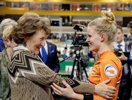 14-03-2019 Apeldoorn Princess Margriet with Caroline Groot worldchampion 500 meters speedcycling during the finals of the Para-cycling world championships in the Omnisportcentrum in Apeldoorn.  Copyright: xPPEx
