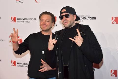 11 German Music Author Award 2019 The Atzen is a German Rap Electro and Hip Hop Duo Rappern Frauenarzt and Manny Marcv Arrival red carpet to the 11 German Music Author Award at the Hotel Ritz Carlton in Berlin on 14 03 2019