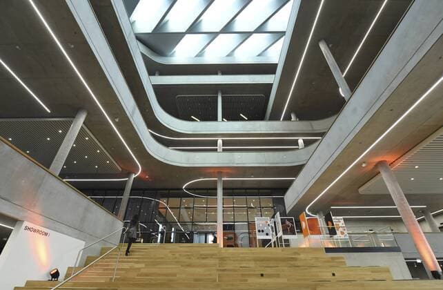 Feature View of the entrance area with a large staircase and seating formation Zalando Balance sheet press conference at headquarters in Berlin Germany on 28 02 2019
