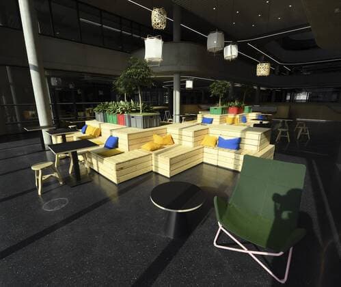 Feature Light-flooded seating area Zalando Annual press conference at headquarters in Berlin Germany on 28 02 2019