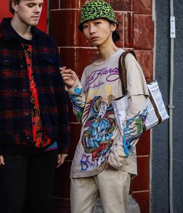 UK: On the Street London LONDON, UK- February 15 2019: Men on the street during the London Fashion Week. London United Kingdom  MauroxDelxSignore