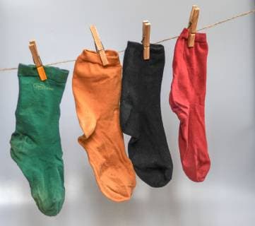 A green a yellow a black and a red sock hanging on a clothesline The socks wear the colours of the major political parties that compete in the party dispute and fight for distinction Twelve months ago the black and red government was sworn in Photo Winfried Rothermel