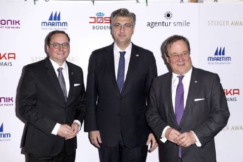 Thomas Kufen Andrej Plenkovic and Armin Laschet at the presentation of the 14 Steiger Award 2019 in the Casino Zollverein Essen 16 03 2019 Foto:xC.xHardtx xFuturexImage