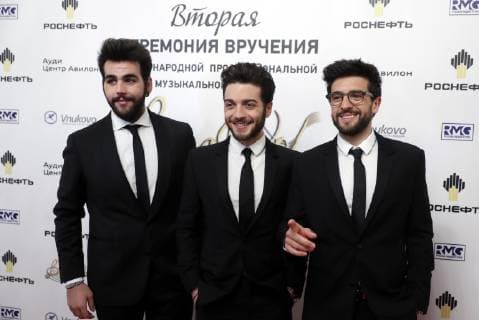 MOSCOW, RUSSIA â€“ MARCH 19, 2019: Italian operatic pop trio Il Volo ahead of a ceremony to present BraVo international classical music awards at the Bolshoi Theatre. Mikhail Japaridze TASS  TS0A5198