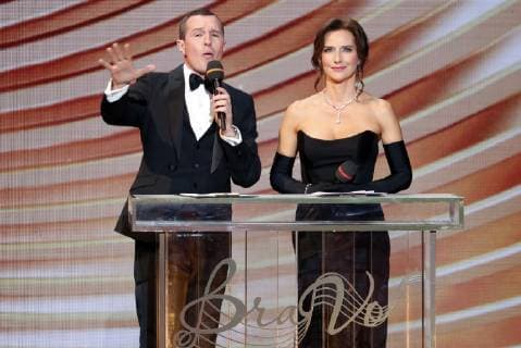 MOSCOW, RUSSIA â€“ MARCH 19, 2019: Hosts Igor Vernik (L) and Federation Charity Foundation patron Yelena Sever at a ceremony to present BraVo international classical music awards at the Bolshoi Theatre. Mikhail Japaridze TASS  TS0A51D3
