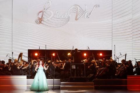 MOSCOW, RUSSIA â€“ MARCH 19, 2019: Soprano Saltanat Akhmetova performs at a ceremony to present BraVo international classical music awards at the Bolshoi Theatre. Mikhail Japaridze TASS  TS0A51D6