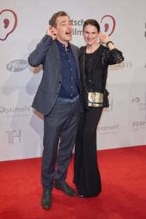 Jan Sosniok with Mrs. Nadine Presentation of the 17 German Hoerfilmpreis 2019 at Deutsche Telekoms Capital Representative Office in Berlin on 19 03 2018 17 German Hoerfilmpreis 2019