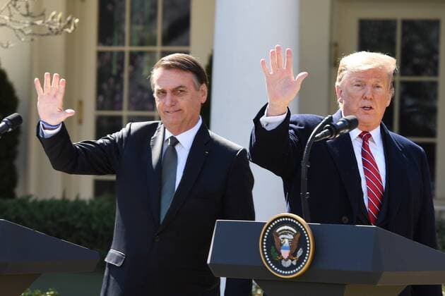 March 19, 2019 - Washington District of Columbia, USA - President Donald Trump welcomes Brazilian President Jair Bolsonaro to the White House for an official visit. The two leaders held a joint press conference in the Rose Garden. Washington USA - ZUMAb189 20190319_znp_b189_023 Copyright: xChristyxBowex