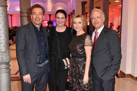 Jan Sosniok with wife Nadine and Dana Golombek with life partner Christoph M Ohrt at the presentation of the 17th German Audio Film Award 2019 at Deutsche Telekom Berlins representative office in the capital 19 03 2019 Foto:xF.xKernx xFuturexImage