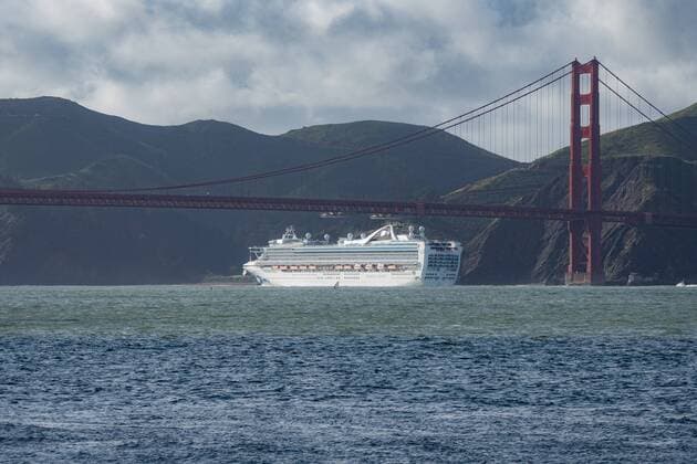 20 03 2019 xmhx Travel reportage California emspor v l The cruise ship Grand Princess under the Golden Gate Bridge San Francisco