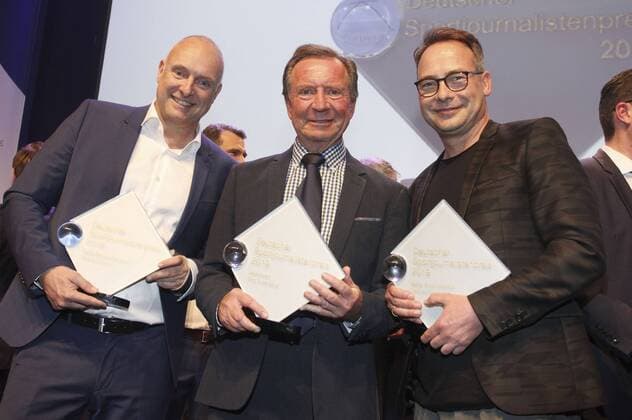 Frank Buschmann Gerd Rubenbauer and Matthias Opdenhövel at the German Sports Journalist Awards 2019 at the Hotel Grand Elysee Hamburg 25 03 2019 Foto:xgbrcix xFuturexImage