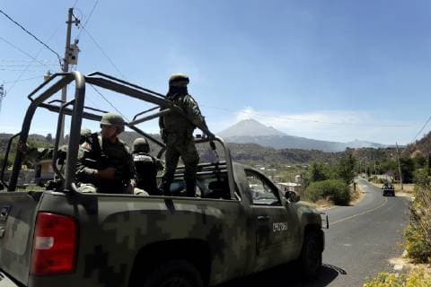 Members of the Mexican Army patrol near the Popocatepetl volcano, in Xalitzintla, Mexico, 28 March 2019. The National Civil Protection Office of Mexico elevated the phase three alert to yellow due to the activity of the Popocatepetl volcano. Mexico elevates phase three of the alert to yellow due to the activity of the Popocatepetl volcano !ACHTUNG: NUR REDAKTIONELLE NUTZUNG!  Copyright: xHildaxRiosx MEX8524 20190328-636894102742686012