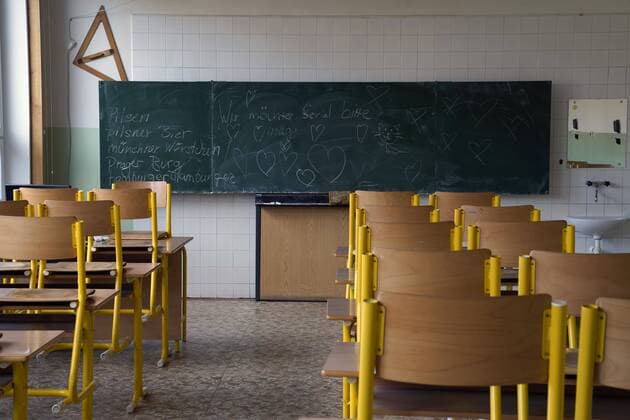 Empty classroom with blackboard Karlsbad Czech Republic Europe Copyright: imageBROKER/JirixHubatka ibllid04866444.jpg