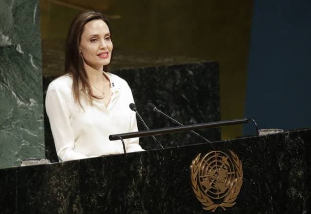 UNHCR Special?Envoy Angelina Jolie delivers a keynote speech at the United Nations Peacekeeping Ministerial: Uniformed Capabilities, Performance and Protection at United Nations Headquarters at in New York City on March 29, 2019.  NYP20190329132 JOHNxANGELILLO