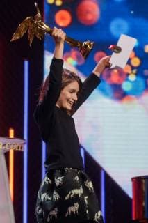 MOSCOW, RUSSIA â€“ MARCH 30, 2019: Actress Marta Kozlova accepts an award for Best Actress for her role in Alexei Fedorchenko s film Anna s War at the 32nd Nika Film Award Ceremony. Vyacheslav Prokofyev TASS  TS0A675F