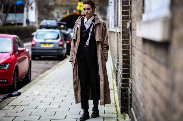 UK: On the street London LONDON, UK- February 17 2019: Model on the street during the London Fashion Week. London United Kingdom  MauroxDelxSignore