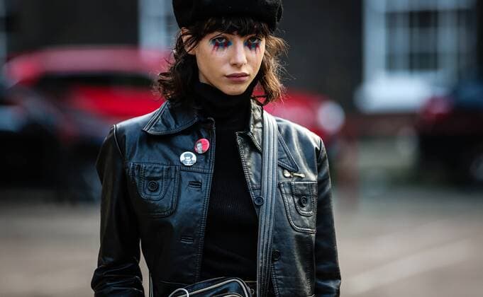 UK: On the street London LONDON, UK- February 17 2019: Model on the street during the London Fashion Week. London United Kingdom  MauroxDelxSignore