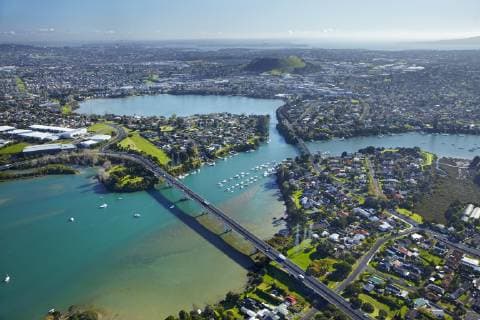 Mount Wellington, Pakuranga, Panmure, Tamaki River, and Panmure Basin, Auckland, North Island, New Zealand - aerial  Copyright: xDavidxWallx AU02 DWA9174
