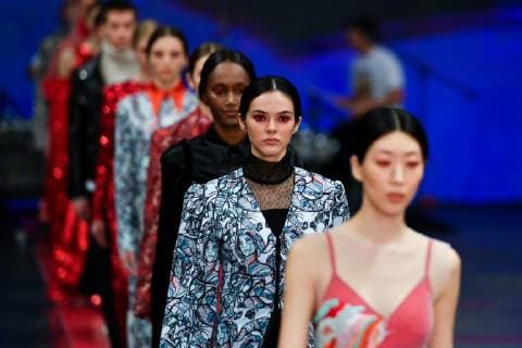 (190403) -- MEXICO CITY, April 3, 2019 (Xinhua) -- Models present creations at the Alexia Ulibarri Show during the Mercedes-Benz Fashion Week Mexico City in Mexico City, Mexico, April 2, 2019. (Xinhua Xin Yuewei) MEXICO-MEXICO CITY-FASHION WEEK 