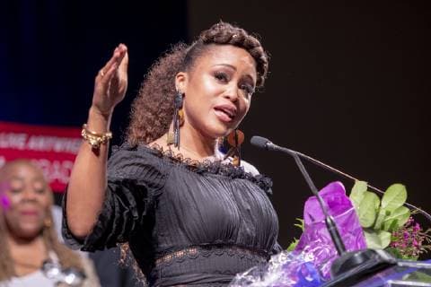 April 6, 2019 - Philadelphia, Pennsylvania, U.S - Grammy Award winner, rapper, songwriter, singer, actress and tv host of the Talk , EVE, received the Trailblazing Woman Of Excellence award presented by radio station WDAS at the Women Of Excellence luncheon in Philadelphia PA Philadelphia U.S. - ZUMArf1_ 20190406_zaf_rf1_008 Copyright: xRickyxFitchettx