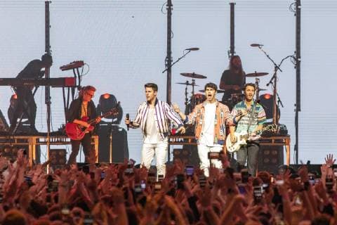 April 6, 2019 - Minneapolis, Minnesota, U.S - NICK JONAS, JOE JONAS and KEVIN JONAS of the Jonas Brothers during the NCAA March Madness Music Series at The Armory in Minneapolis, Minnesota Minneapolis U.S. - ZUMAs135 20190406_zap_s135_004 Copyright: xDanielxDeSloverx