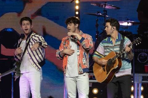 April 6, 2019 - Minneapolis, Minnesota, U.S - NICK JONAS, JOE JONAS and KEVIN JONAS of the Jonas Brothers during the NCAA March Madness Music Series at The Armory in Minneapolis, Minnesota Minneapolis U.S. - ZUMAs135 20190406_zap_s135_042 Copyright: xDanielxDeSloverx