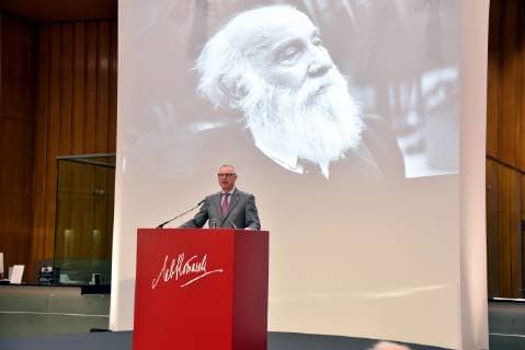 Head of Kreissparkasse Köln Alexander Wüerst speaks at the Lew Kopolew Prize for Peace and Human Rights 2019 on 07 04 2019 in Cologne, which was awarded this year to Captain Claus Peter Reisch and the Dresden Maritime Rescue Initiative Mission Lifeline e V.