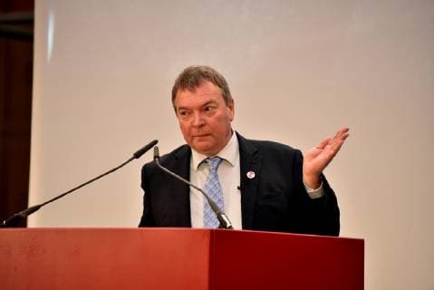 The laureate Lifeline Captain Claus Peter Reisch on 07 04 2019 in Cologne at the award ceremony of the Lew Kopolew Prize for Peace and Human Rights 2019 which was awarded this year to Captain Claus Peter Reisch and the Dresden Maritime Rescue Initiative Mission Lifeline e V.