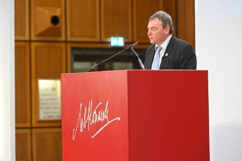 The laureate Lifeline Captain Claus Peter Reisch on 07 04 2019 in Cologne at the award ceremony of the Lew Kopolew Prize for Peace and Human Rights 2019 which was awarded this year to Captain Claus Peter Reisch and the Dresden Maritime Rescue Initiative Mission Lifeline e V.