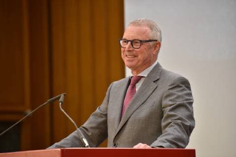 Head of Kreissparkasse Köln Alexander Wüerst speaks at the Lew Kopolew Prize for Peace and Human Rights 2019 on 07 04 2019 in Cologne, which was awarded this year to Captain Claus Peter Reisch and the Dresden Maritime Rescue Initiative Mission Lifeline e V.