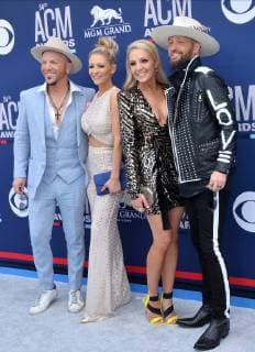 (L-R) Chris Lucas of LOCASH, Kaitlyn Lucas, Kristen White, and Preston Brust of LOCASH attend the 54th annual Academy of Country Music Awards held at the MGM Grand Garden Arena in Las Vegas, Nevada on April 7, 2019. The show will broadcast live on CBS.  LAP20190407029 JIMxRUYMEN
