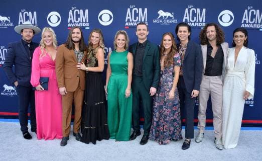 (L-R) Jared Hampton, Tripp Howell, Brandon Lancaster, Chandler Baldwin and Eric Steedly of Lanco and guests attend the 54th annual Academy of Country Music Awards held at the MGM Grand Garden Arena in Las Vegas, Nevada on April 7, 2019. The show will broadcast live on CBS.  LAP20190407420 JIMxRUYMEN
