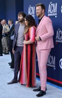 (L-R) Dave Haywood, Hillary Scott, and Charles Kelley of Lady Antebellum attend the 54th annual Academy of Country Music Awards held at the MGM Grand Garden Arena in Las Vegas, Nevada on April 7, 2019. The show will broadcast live on CBS.  LAP20190407429 JIMxRUYMEN