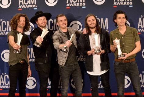 Lanco, winner of the award for New Duo or Group of the Year, appears backstage at the 54th annual Academy of Country Music Awards held at the MGM Grand Garden Arena in Las Vegas, Nevada on April 7, 2019. The show will broadcast live on CBS.  LAP20190407475 JIMxRUYMEN