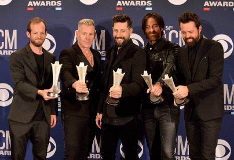 Old Dominion, winner of the award for Group of the Year, appears backstage at the 54th annual Academy of Country Music Awards held at the MGM Grand Garden Arena in Las Vegas, Nevada on April 7, 2019. The show will broadcast live on CBS.  LAP20190407480 JIMxRUYMEN