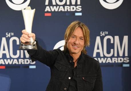 April 7, 2019 - Las Vegas, NV, USA - LAS VEGAS, NEVADA - APRIL 07: Entertainer of the Year award winner Keith Urban poses in the press room during the 54th Academy Of Country Music Awards at MGM Grand Hotel & Casino on April 07, 2019 in Las Vegas, Nevada. Photo: imageSPACE Las Vegas USA - ZUMAs181 20190407_zea_s181_458 Copyright: xImagespacex