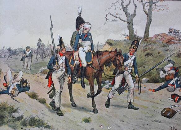 The twin battles of Jena and Auerstedt 14 October 1806 between the troops of Napoleon I of France and Friedrich Wilhelm III of Prussia wounded soldiers historic illustration Germany Europe Copyright: imageBROKER/BAO ibxsce04856071.jpg