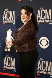 April 7, 2019 - Las Vegas, Nevada, United States - Ashley McBryde holds the trophy for winning ACM New Female Artist of the Year at the 54th Academy of Country Music Awards at MGM Grand Arena in Las Vegas, Nevada. Las Vegas United States - ZUMAw109 20190407_zap_w109_082 Copyright: xDebbyxWongx
