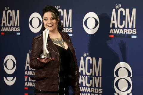 April 7, 2019 - Las Vegas, Nevada, United States - Ashley McBryde holds the trophy for winning ACM New Female Artist of the Year at the 54th Academy of Country Music Awards at MGM Grand Arena in Las Vegas, Nevada. Las Vegas United States - ZUMAw109 20190407_zap_w109_080 Copyright: xDebbyxWongx