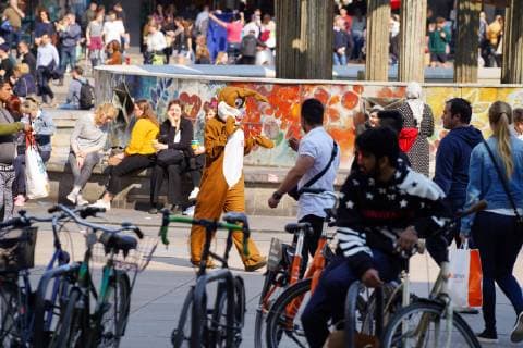 06 04 2019 Berlin Germany GER an Easter bunny from C A on Alexanderplatz