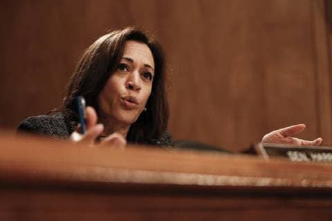 April 9, 2019 - Washington, District of Columbia, U.S. - United States Senator Kamala Harris (Democrat of California) questions officials from the Department of Justice and the Department of Homeland Security during the US Senate Committee on Homeland Security and Government Affairs hearing on April 9, 2019 discussing unprecedented migration at the Southern Border of the United States Washington U.S. - ZUMAs152 20190409_zaa_s152_090 Copyright: xStefanixReynoldsx