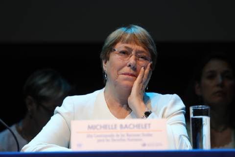 UN High Commissioner for Human Rights Michelle Bachelet takes part in a press conference on her visit in Mexico City, Mexico, 09 April 2019. UN High Commissioner for Human Rights Michelle Bachelet delivers press conference after visit in Mexico !ACHTUNG: NUR REDAKTIONELLE NUTZUNG!  Copyright: xSashenkaxGutierrezx AME8268 20190409-636904436873755212