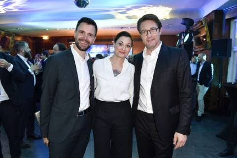 Felix Falk Lina van de Mars and Andreas Scheuer at the presentation of the German Computer Game Award 2019 in the Admiralspalast Berlin 09 04 2019 Foto:xF.xKernx xFuturexImage