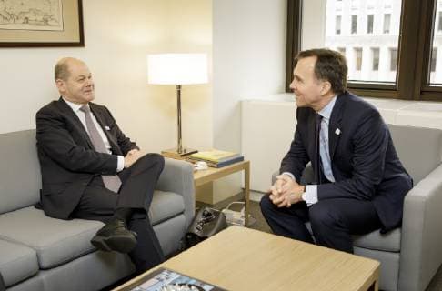Federal Finance Minister Olaf Scholz SPD meets Bill Morneau Finance Minister of Canada Federal Finance Minister Scholz attends IMF Spring Conference in Washington 11 04 2019 Washington USA Copyright: xThomasxImo photothek.netx