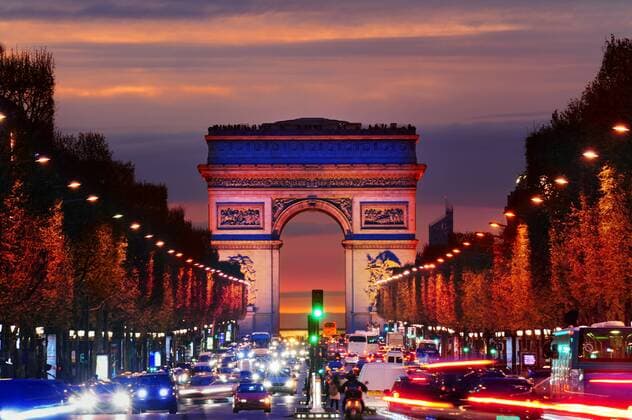 Arc de Triomphe over traffic at night, Paris, Ile-de-France, France Arc de Triomphe over traffic at night, Paris, Ile-de-France, France,Paris, Paris, France  55739