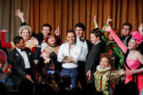 Singer Marc Anthony dances with members of the Hasty Pudding Institute after receiving the Order of the Golden Sphinx Award, handed by the Harvard University s Hasty Pudding Institute of 1770, in Manhattan, New York, USA, 15 April 2019. Marc Anthony receives the Order of the Golden Sphinx award !ACHTUNG: NUR REDAKTIONELLE NUTZUNG!  Copyright: xEduardoxMunozxAlvarezx AME1216 20190416-636909824552940597