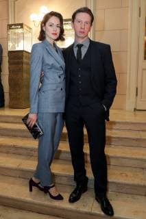 MOSCOW, RUSSIA - APRIL 16, 2019: Actor Dmitry Lysenkov (R) and his wife Maria Zimina ahead of the 2019 Golden Mask award ceremony at the Historic Stage of the Bolshoi Theatre. Vyacheslav Prokofyev TASS  TS0A869A
