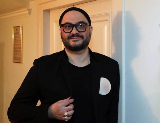 MOSCOW, RUSSIA - APRIL 16, 2019: Russian stage and film director Kirill Serebrennikov ahead of the 2019 Golden Mask award ceremony at the Historic Stage of the Bolshoi Theatre. Vyacheslav Prokofyev TASS  TS0A86A4