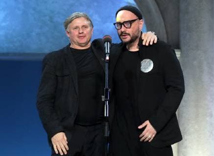 MOSCOW, RUSSIA - APRIL 16, 2019: Choreographer Yuri Posokhov (L) and Russian stage and film director Kirill Serebrennikov attend the 2019 Golden Mask award ceremony at the Historic Stage of the Bolshoi Theatre. Vyacheslav Prokofyev TASS  TS0A86FA